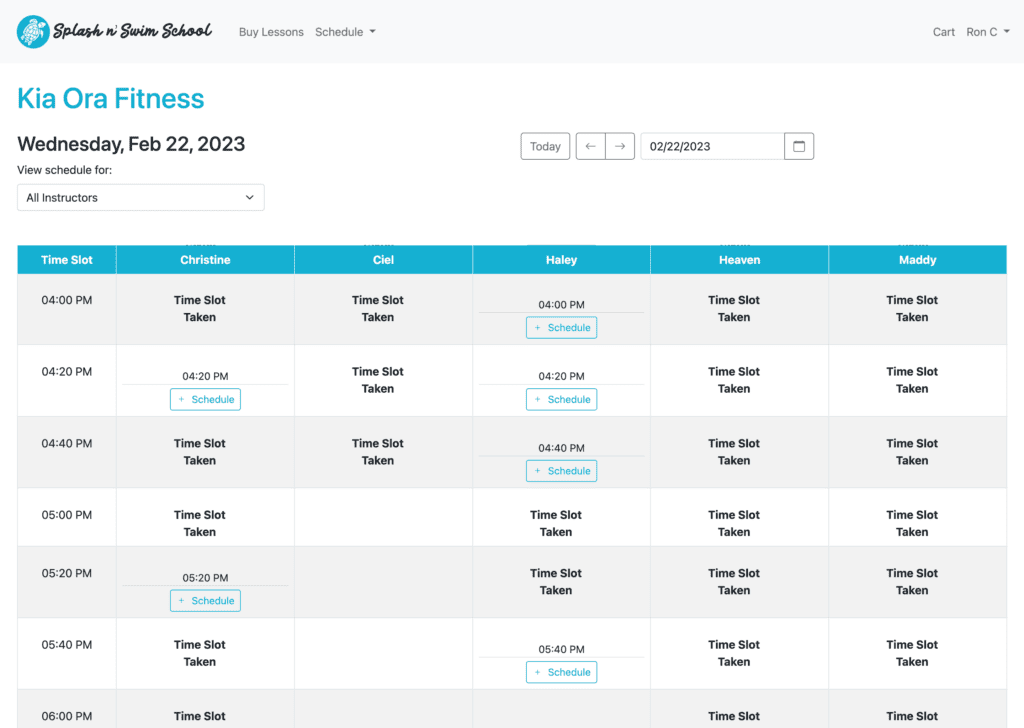 Splash n' Swim School platform screenshot