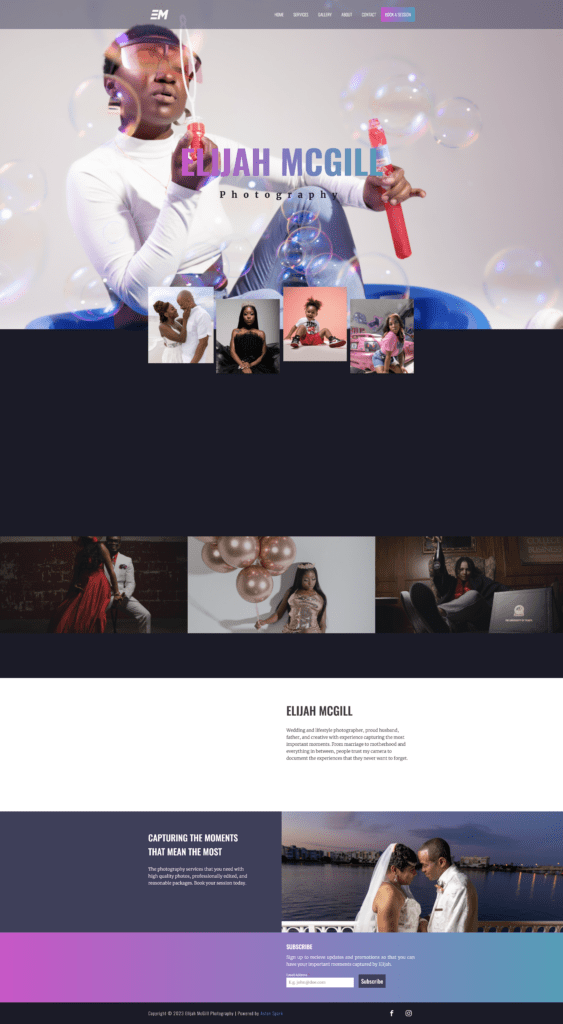 Screenshot of a photography website built by Aston Spark